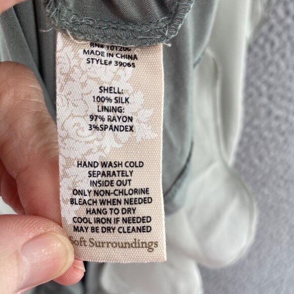 Soft Surroundings Dress Women Extra Large Petite Morlaix Sage Green Silk Chiffon - Picture 7 of 11